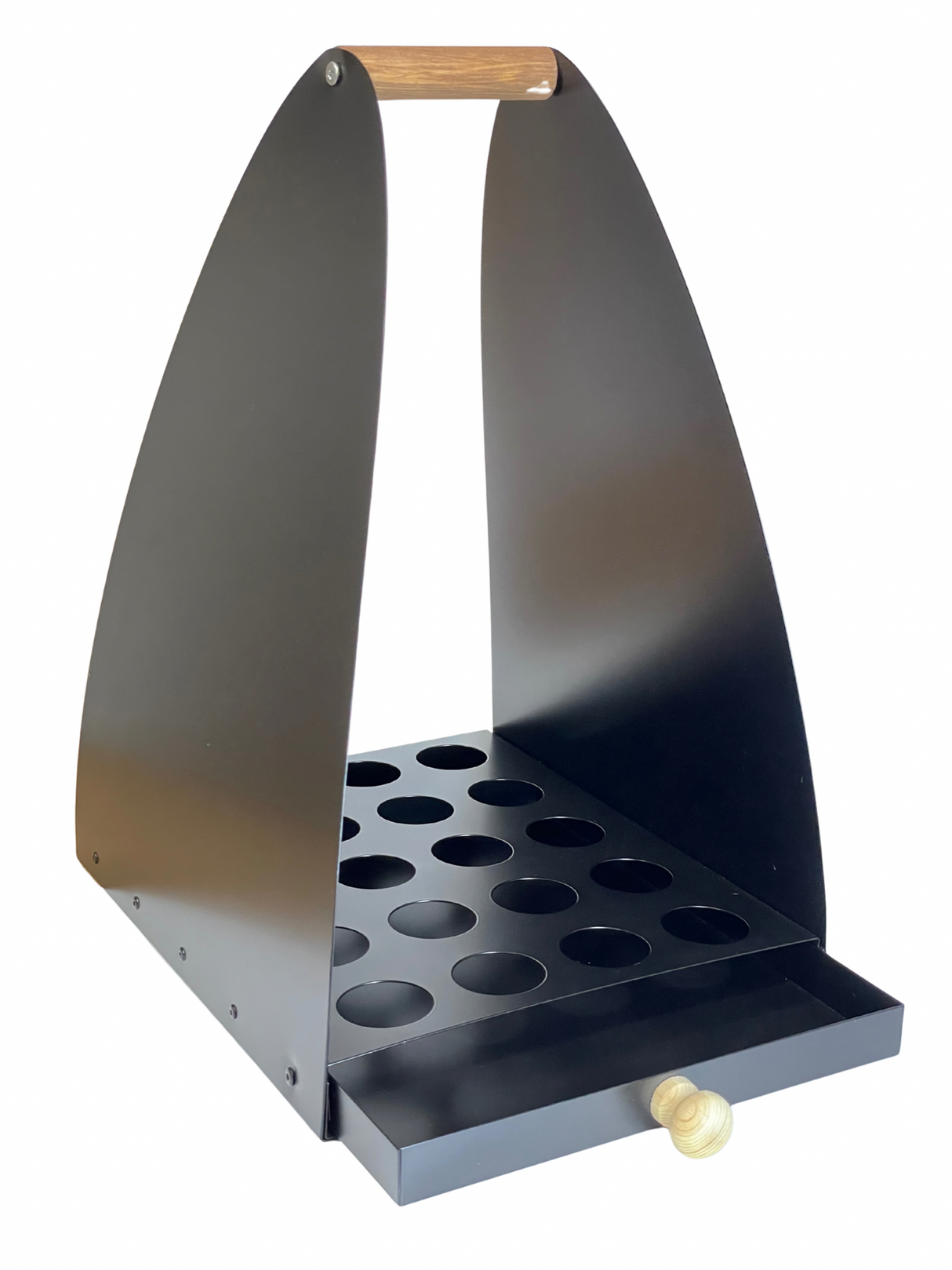 Suomalainen puunkantoteline roskienkeruulaatikolla