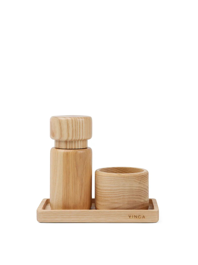 Retro tuhka puu-pippuri- ja suolasetti